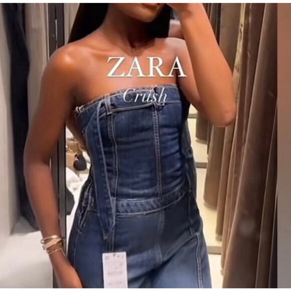 ZARA STRAPLESS TRF DENIM DRESS - Picture 5 of 15